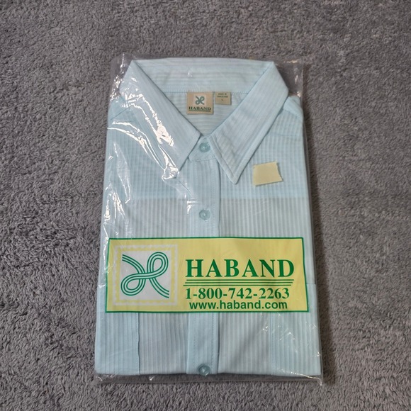 Haband Other - Haband Mens Large Button Up Shirt Light Blue Striped Short Sleeve 1FH‎ 08